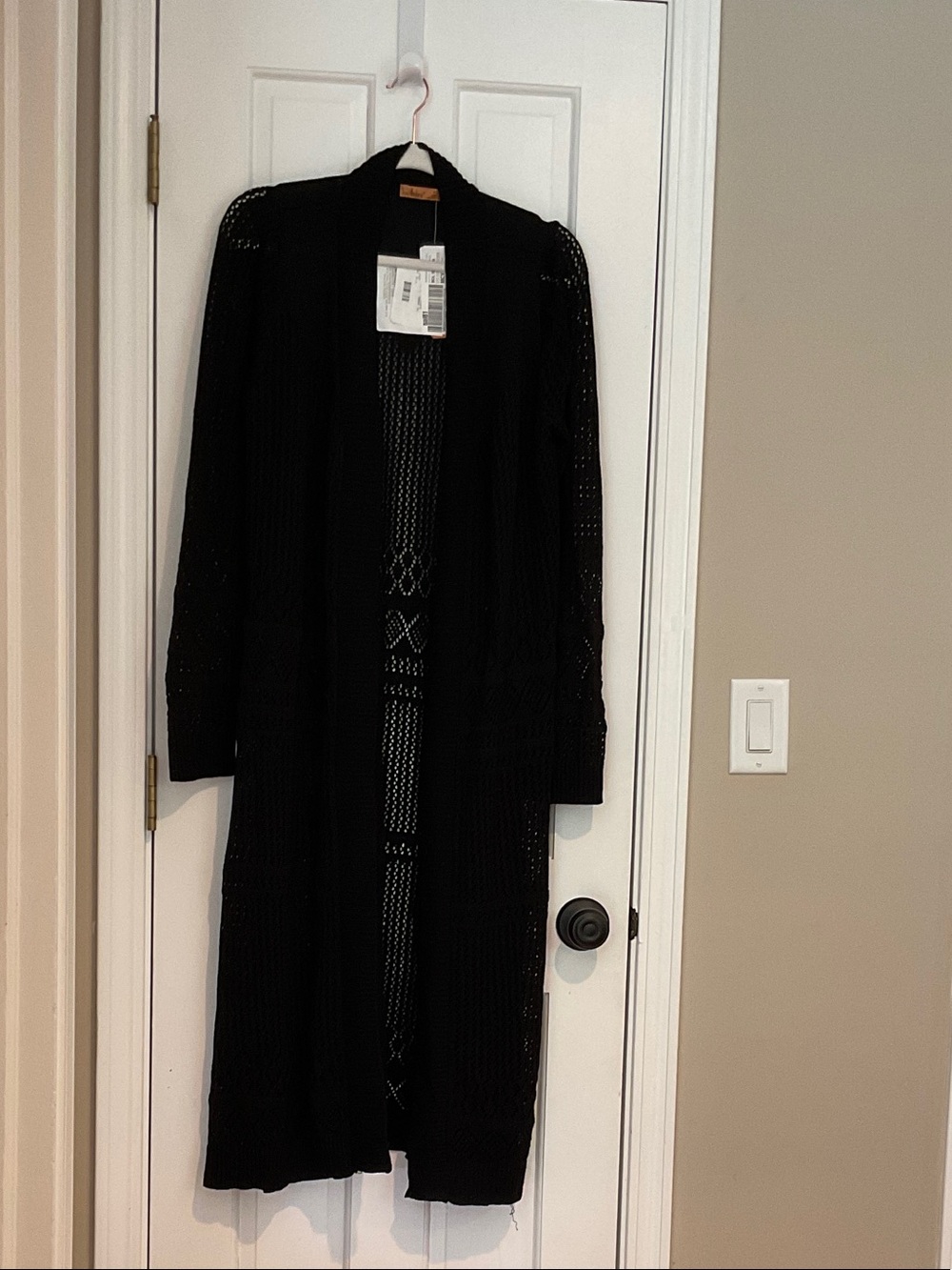 Belldini Black Open-Knit Long Cardigan